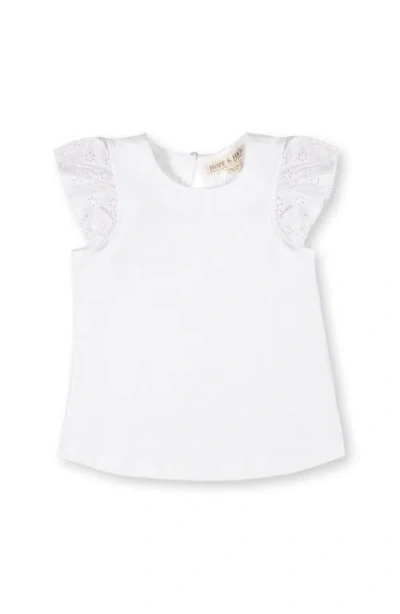 Hope & Henry Kids' Organic Knit Top With Eyelet Flutter Sleeves In White