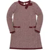 Hope & Henry Kids' Organic Long Sleeve Bow Detail Tweed Sweater Dress In Brown