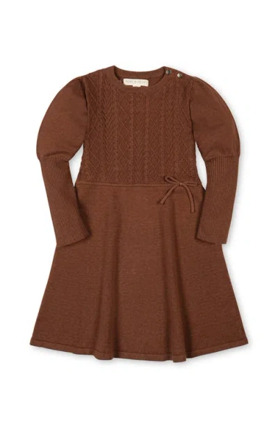 Hope & Henry Kids' Organic Long Sleeve Cable Bodice Sweater Dress In Brown
