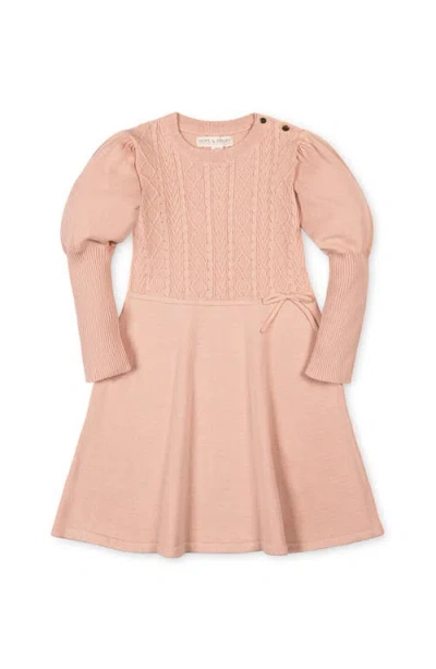 Hope & Henry Kids' Organic Long Sleeve Cable Bodice Sweater Dress In Pink