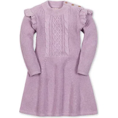 Hope & Henry Kids' Organic Long Sleeve Flutter Detail Sweater Dress In Purple