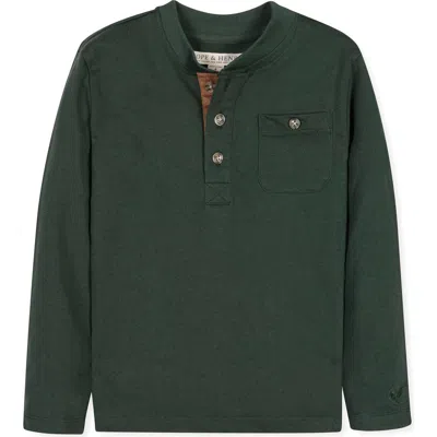 Hope & Henry Kids' Organic Long Sleeve Henley Pocket Tee In Green