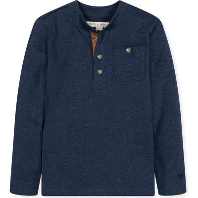 Hope & Henry Kids' Organic Long Sleeve Henley Pocket Tee In Navy Heather