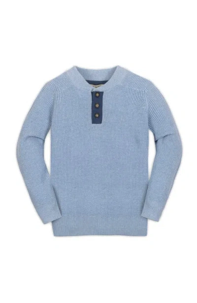 Hope & Henry Kids' Organic Long Sleeve Henley Pullover Sweater With Elbow Patches In Blue