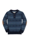 Hope & Henry Kids' Organic Long Sleeve Henley Pullover Sweater With Elbow Patches In Blue