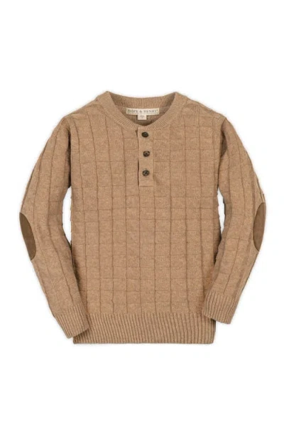 Hope & Henry Kids' Organic Long Sleeve Henley Pullover Sweater With Elbow Patches In Brown