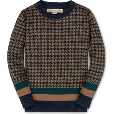 Hope & Henry Kids' Organic Long Sleeve Intarsia Crew Neck Pullover Sweater In Brown