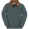 Hope & Henry Kids' Organic Long Sleeve Jersey Polo With Cord Collar In Multi