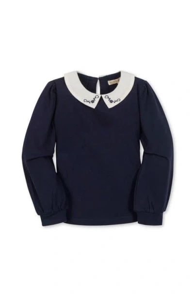 Hope & Henry Kids' Organic Long Sleeve Knit Top With Woven Collar In Blue