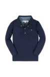 Hope & Henry Kids' Organic Long Sleeve Polo Shirt With Woven Collar In Blue