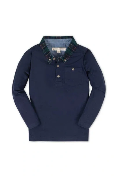 Hope & Henry Kids' Organic Long Sleeve Polo Shirt With Woven Collar In Blue