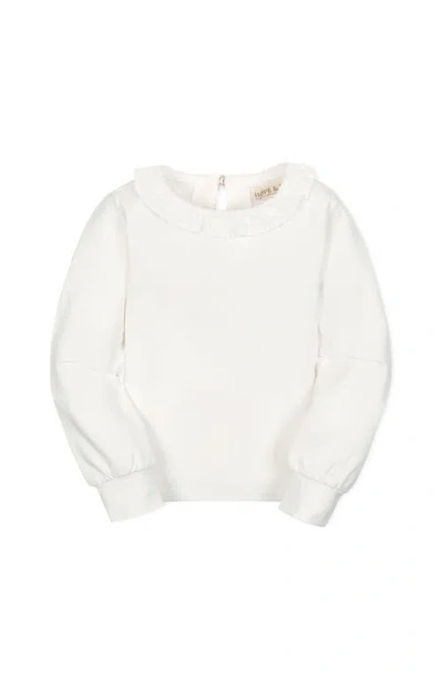 Hope & Henry Kids' Organic Long Sleeve Ruffle Collar Knit Top In White