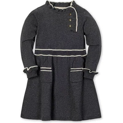 Hope & Henry Kids' Organic Long Sleeve Ruffle Trim Sweater Dress In Black