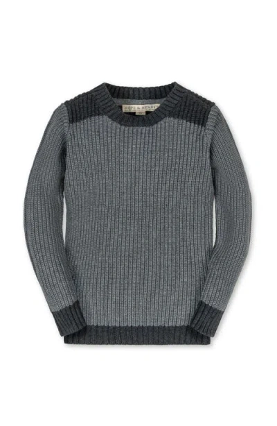 Hope & Henry Kids' Organic Long Sleeve Shoulder Detail Crewneck Pullover Sweater In Blue