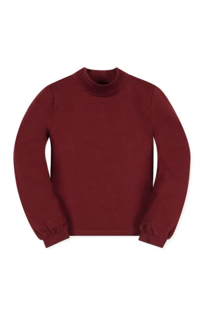 Hope & Henry Kids' Organic Mock Neck Balloon Sleeve Knit Top In Red