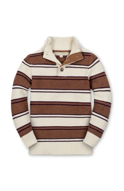 Hope & Henry Kids' Organic Mock Neck Stripe Sweater In Brown