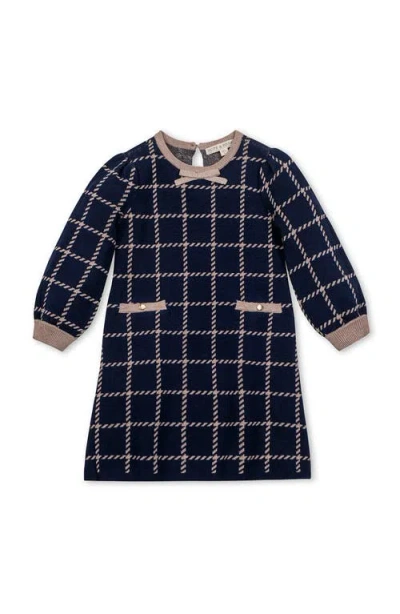 Hope & Henry Kids' Organic Puff Sleeve Bow Detail Intarsia Sweater Dress In Multi