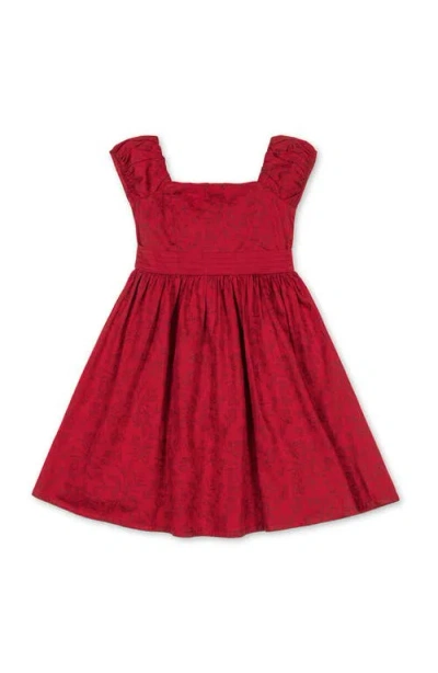 Hope & Henry Kids' Organic Puff Sleeve Sateen Party Dress In Red