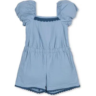 Hope & Henry Kids' Organic Puff Sleeve Seersucker Romper In Blue