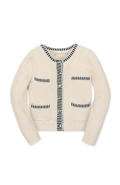 Hope & Henry Kids' Organic Puff Sleeve Textured Cardigan Sweater In Neutral