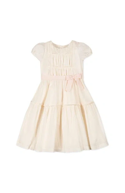 Hope & Henry Kids' Organic Puff Sleeve Tiered Party Dress In Neutral