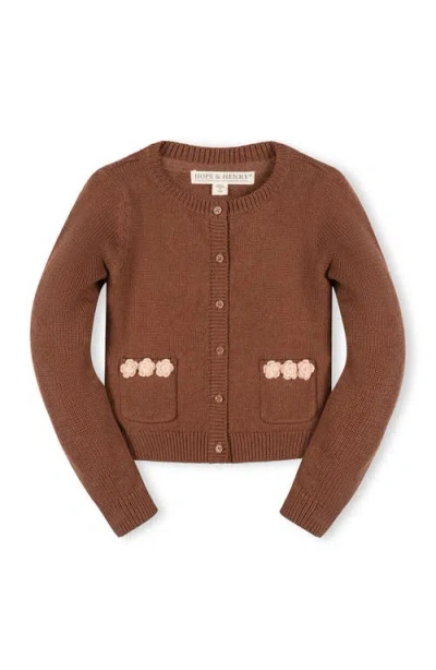 Hope & Henry Kids' Organic Rosette Pocket Cardigan Sweater In Brown