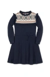 Hope & Henry Kids' Organic Ruffle Collar Fair Isle Yoke Sweater Dress In Multi