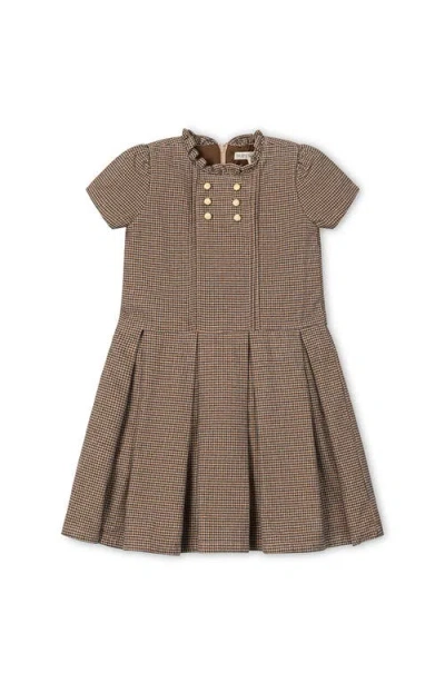 Hope & Henry Kids' Organic Ruffle Collar Pintuck Drop Waist Dress In Brown