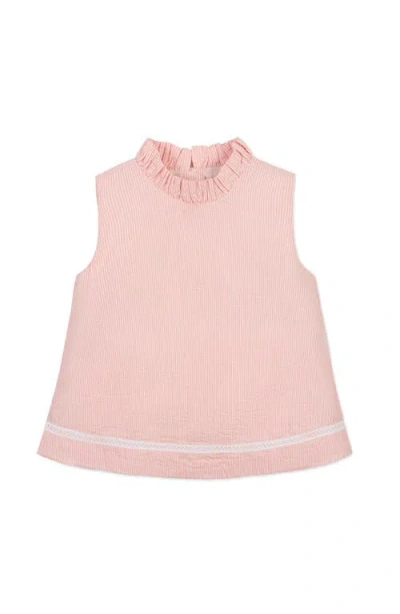 Hope & Henry Kids' Organic Ruffle Neck Seersucker Top In Pink