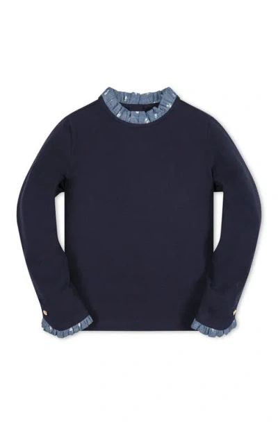 Hope & Henry Kids' Organic Ruffle Trim Knit Top In Blue