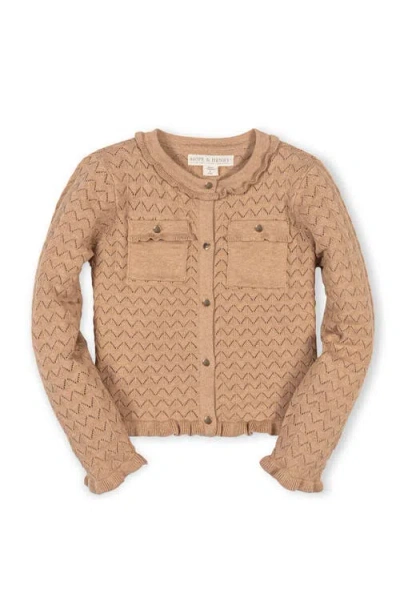 Hope & Henry Kids' Organic Ruffle Trim Pointelle Cardigan In Brown