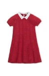 Hope & Henry Kids' Organic Short Sleeve Cable Sweater Dress With Collar In Red