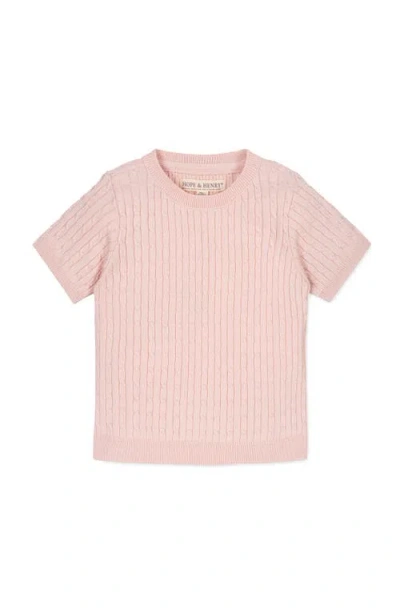 Hope & Henry Kids' Organic Short Sleeve Cable Sweater In Pink
