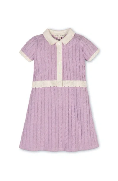 Hope & Henry Kids' Organic Short Sleeve Collared Button Front Sweater Dress In Multi