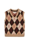 Hope & Henry Kids' Organic V-neck Argyle Sweater Vest In Brown