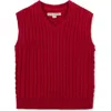 Hope & Henry Kids' Organic V-neck Cable Sweater Vest In Red