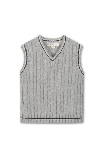 Hope & Henry Kids' Organic V-neck Cable Sweater Vest In Gray
