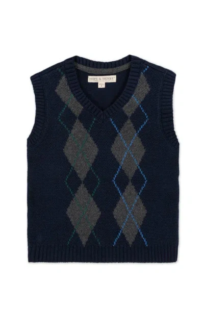 Hope & Henry Kids' Organic V-neck Argyle Sweater Vest In Blue