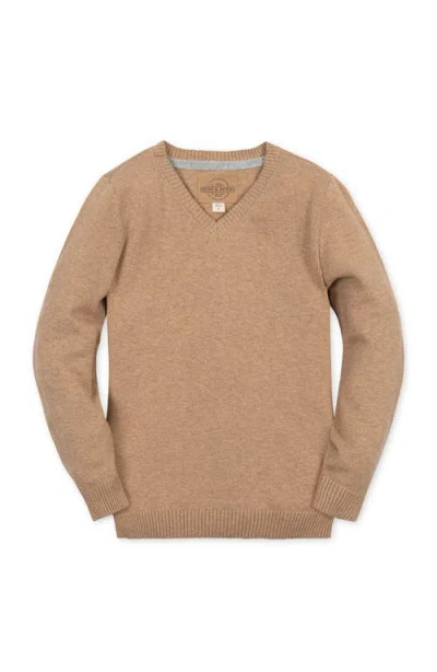 Hope & Henry Kids' Organic V-neck Sweater With Elbow Patches In White