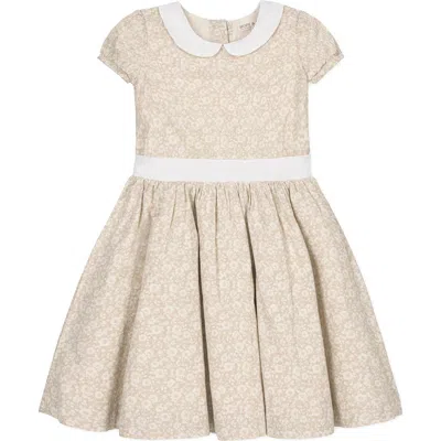 Hope & Henry Kids' Short Sleeve Linen Dress With Peter Pan Collar In Neutral