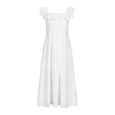 Hope & Henry Linen Ruffle Collar Dress In White Ruffle Collar