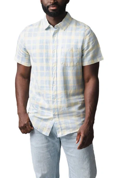 Hope & Henry Linen Short Sleeve Button Down Shirt In Blue