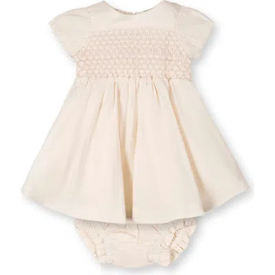 Hope & Henry Kids'  Linen Smocked Puff Sleeve Dress In Neutral