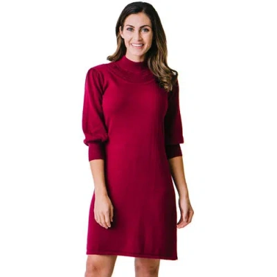 Hope & Henry Mock Neck Puff Sleeve Sweater Dress In Berry