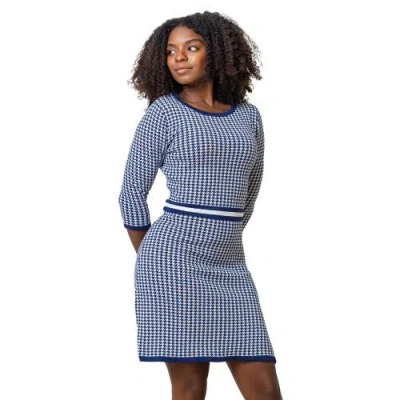 Hope & Henry Organic 3/4 Sleeve Fit And Flare Sweater Dress In Blue