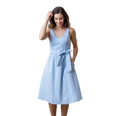 Hope & Henry Organic A-line Dress With Sash In Blue Seersucker
