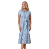 Hope & Henry Organic Button Front Midi Dress In Ivory And Blue Check