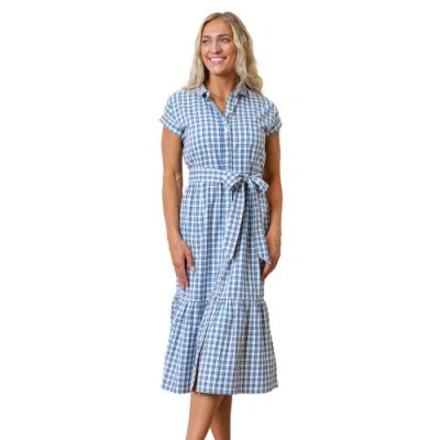 Hope & Henry Organic Button Front Midi Dress In Ivory And Blue Check