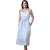 Hope & Henry Organic Sleeveless Button Front Sundress With Sash In Riviera Woodblock Floral