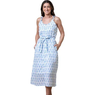 Hope & Henry Organic Sleeveless Button Front Sundress With Sash In Riviera Woodblock Floral